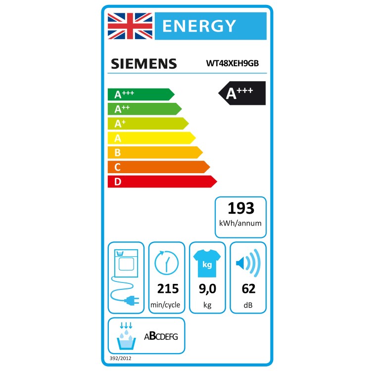 Refurbished Siemens iQ700 WT48XEH9GB Freestanding Heat Pump 9KG Tumble Dryer White
