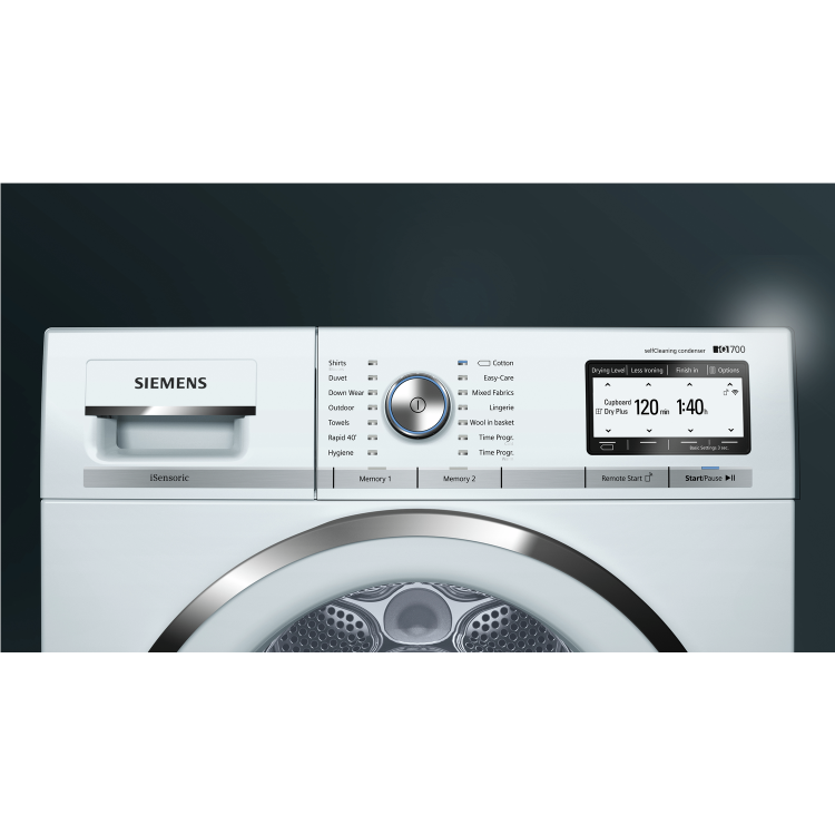 Siemens WT4HY790GB iQ700 iSensoric 9kg Freestanding Heat Pump Tumble Dryer-White