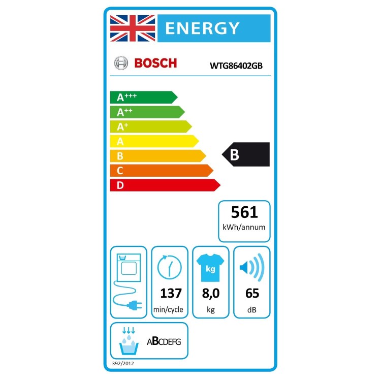Refurbished Bosch Serie 6 WTG86402GB Freestanding Condenser 8KG Tumble Dryer White
