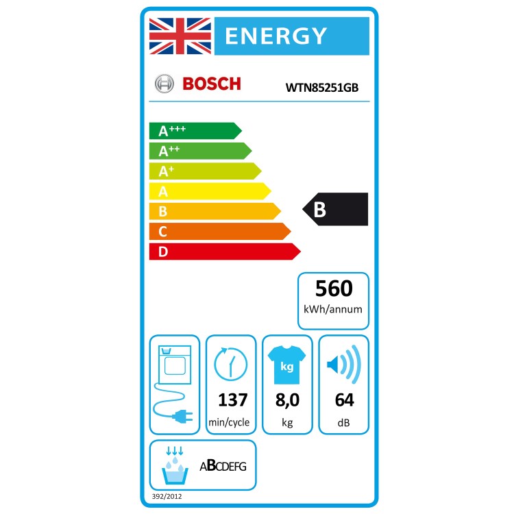 Bosch WTN85251GB Serie 4 AutoDry 8kg Freestanding Condenser Tumble Dryer - White