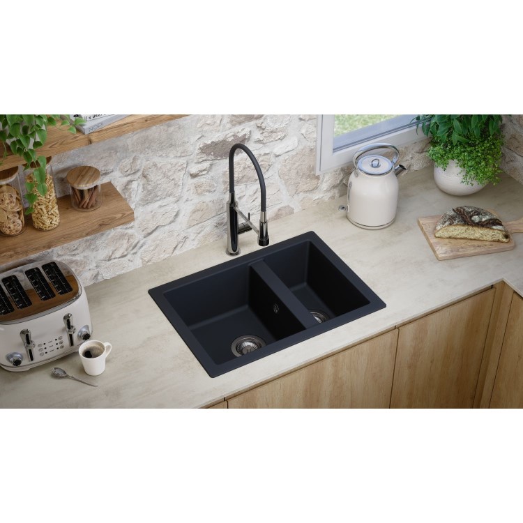 RockLite Weston 1.5 Bowl Inset / Undermount Black Composite Kitchen Sink