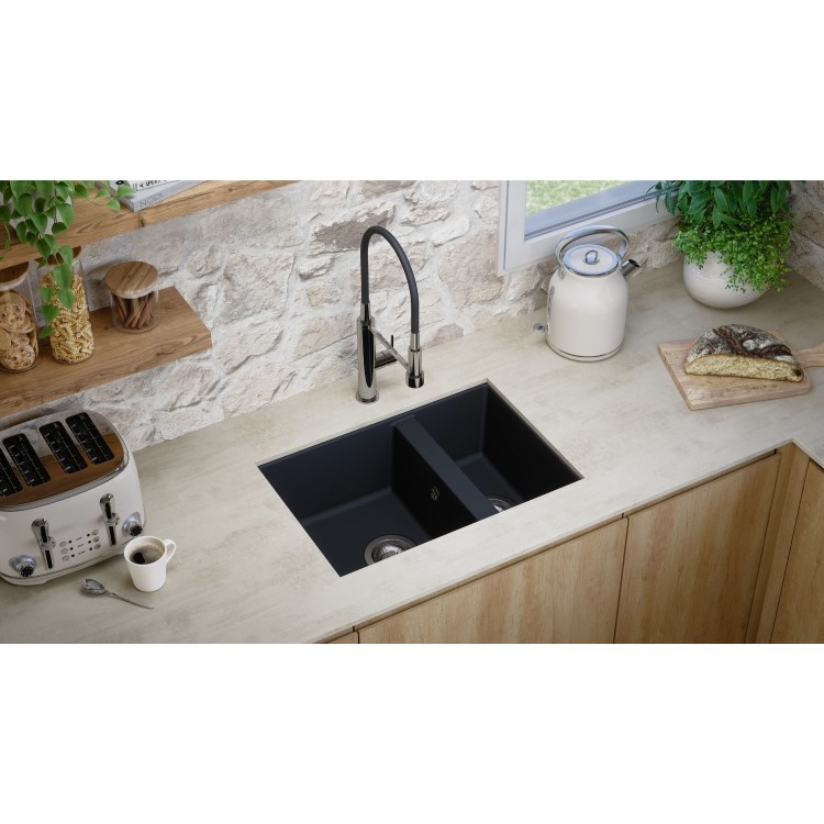 RockLite Weston 1.5 Bowl Inset / Undermount Black Composite Kitchen Sink
