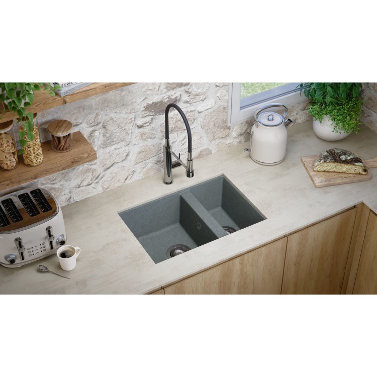 RockLite Weston 1.5 Bowl Inset / Undermount Grey Composite Kitchen Sink