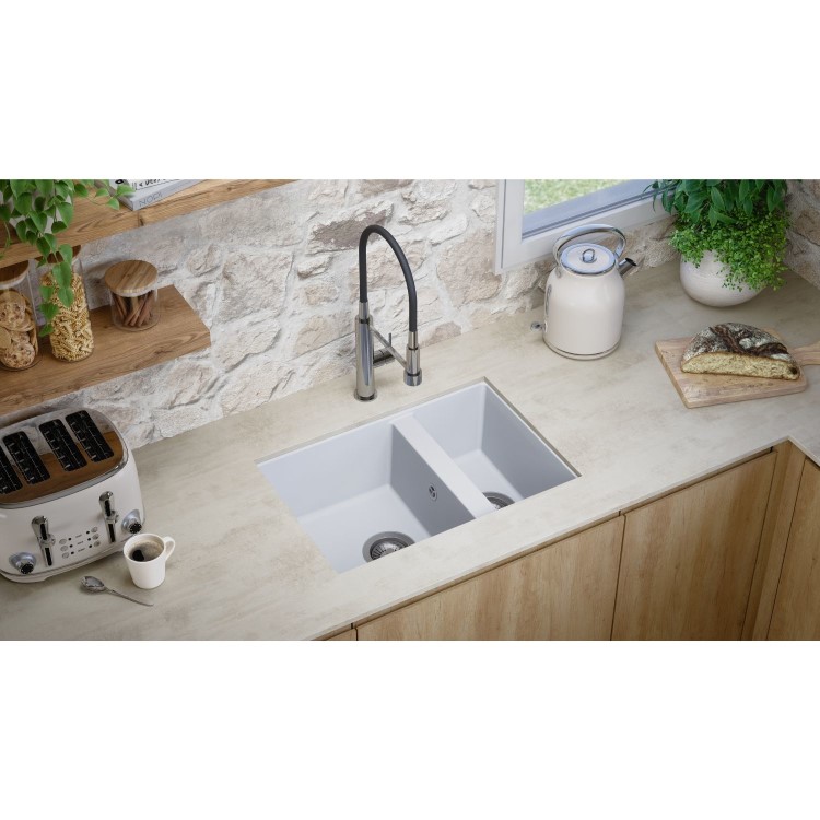 RockLite Weston 1.5 Bowl Inset / Undermount White Composite Kitchen Sink
