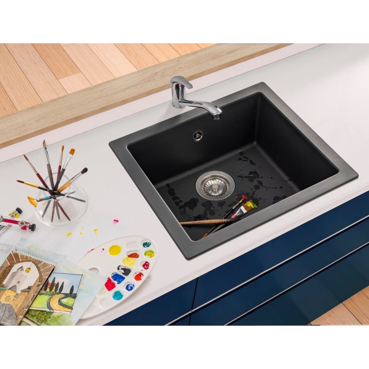 RockLite Weston Single Bowl Inset / Undermount Black Composite Kitchen Sink