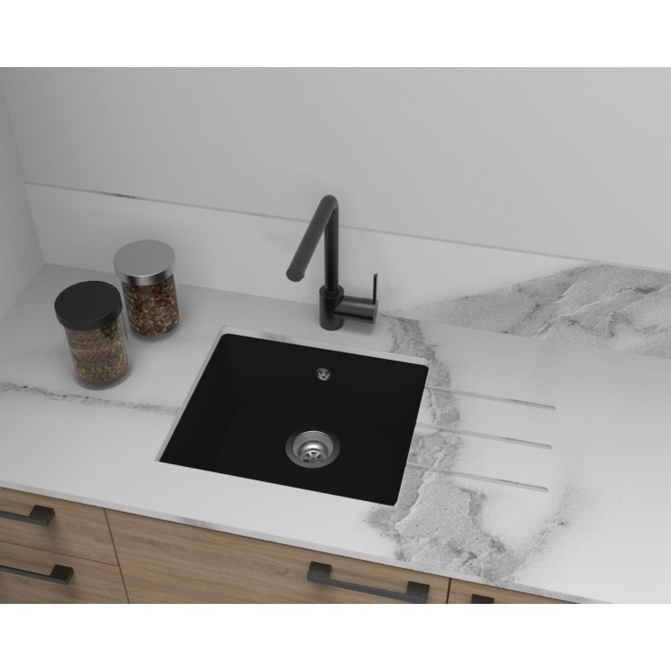 RockLite Weston Single Bowl Inset / Undermount Black Composite Kitchen Sink