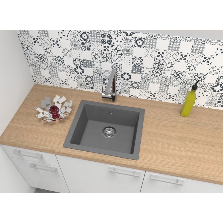 RockLite Weston Single Bowl Inset / Undermount Grey Composite Kitchen Sink
