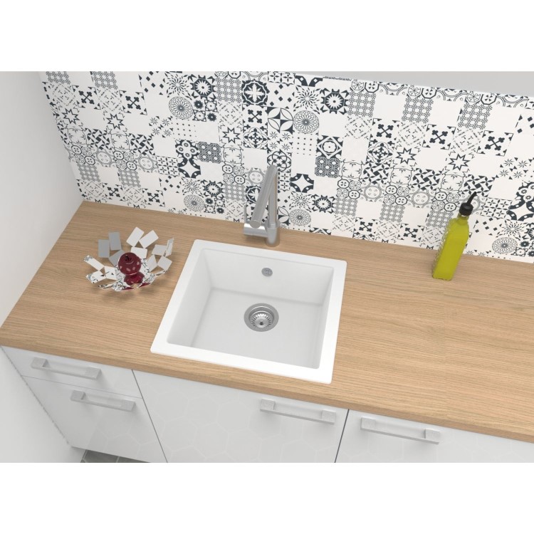 RockLite Weston Single Bowl Inset / Undermount White Composite Kitchen Sink