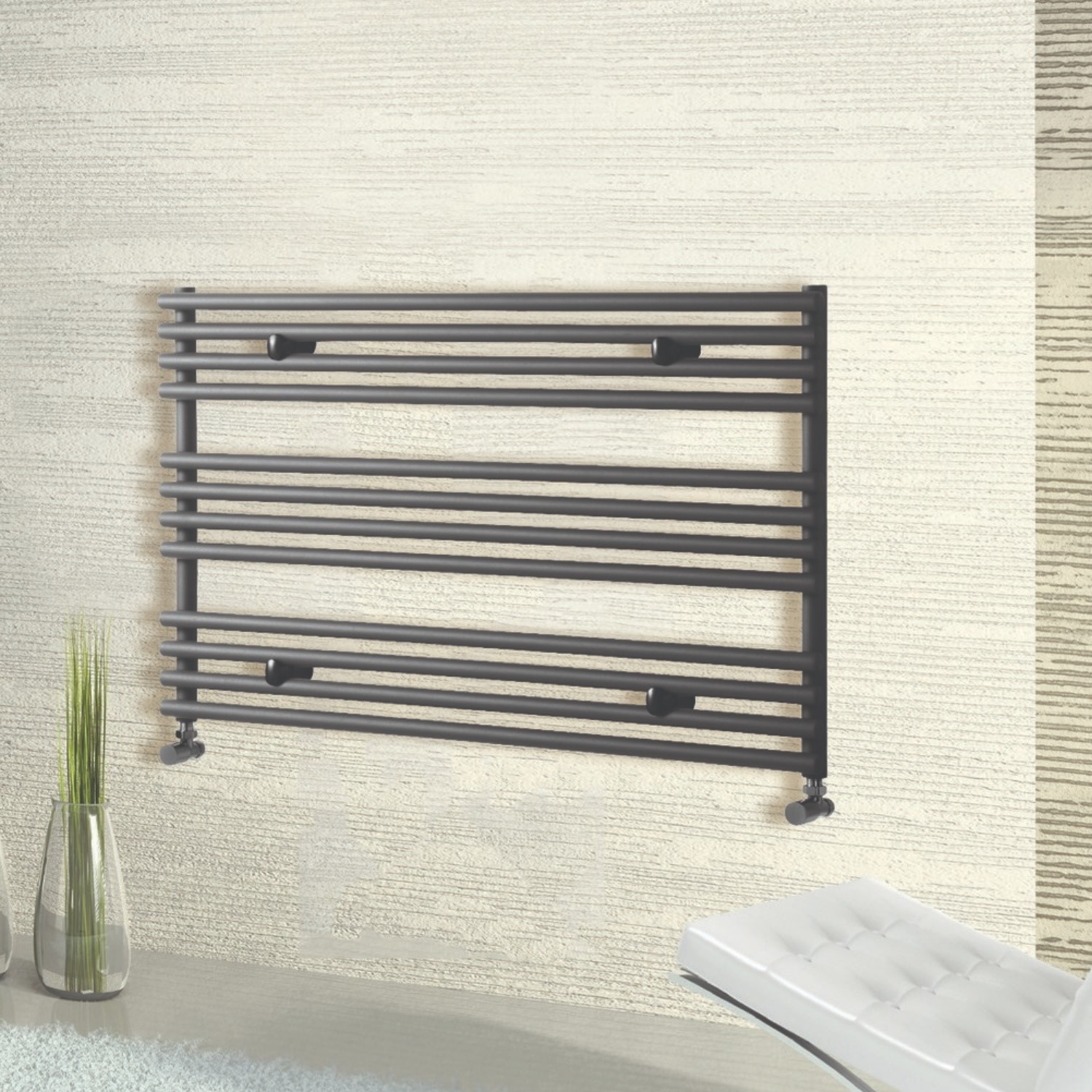 Anthracite Horizontal Heated Towel Rail Radiator 600 x 1000mm - Iridio