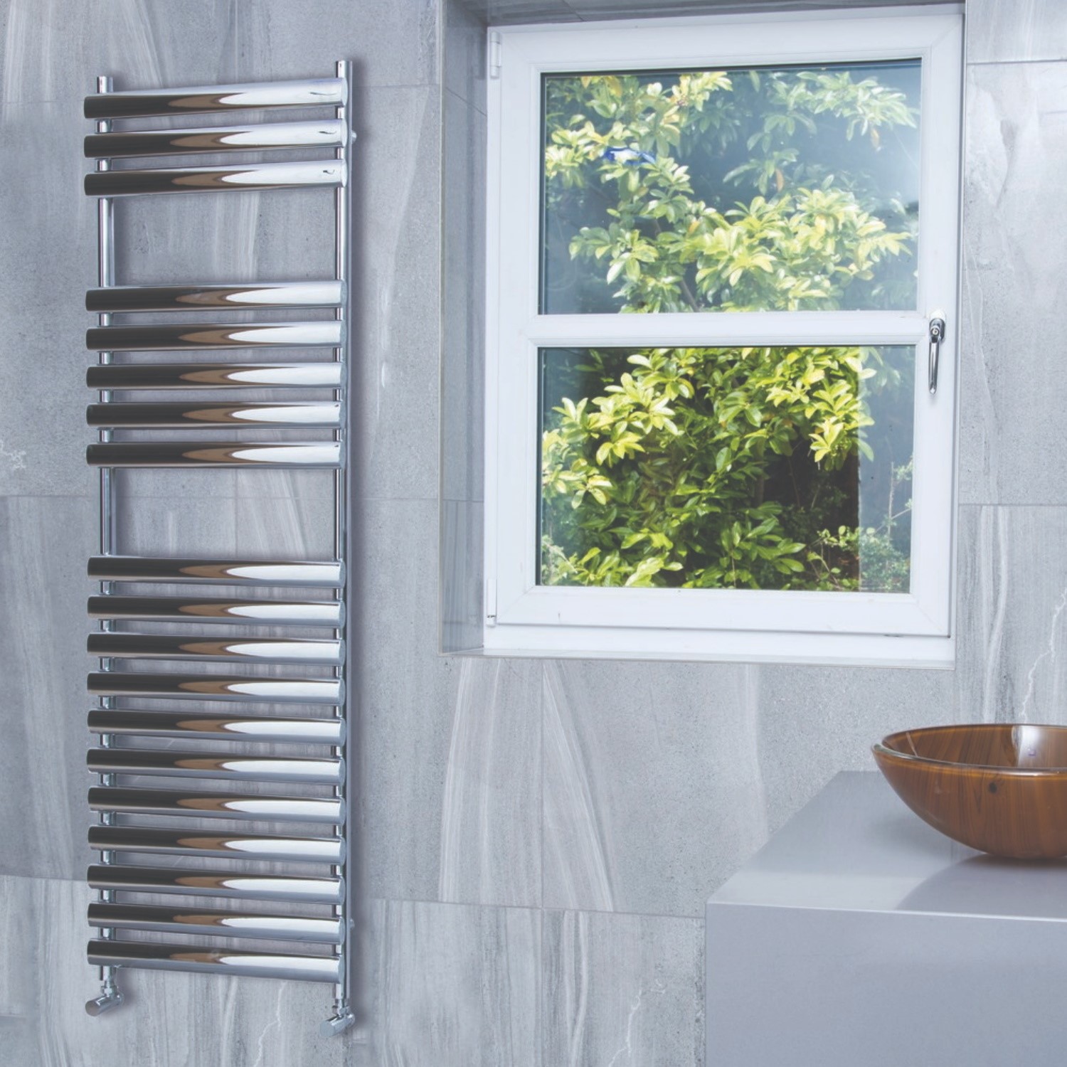 Chrome Heated Towel Rail Radiator 1200 x 500mm - Dorney