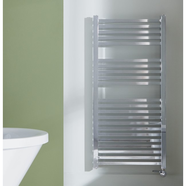 Chrome Vertical Bathroom Towel Radiator with Square Rails 466W - 1200 x 600mm - Electric