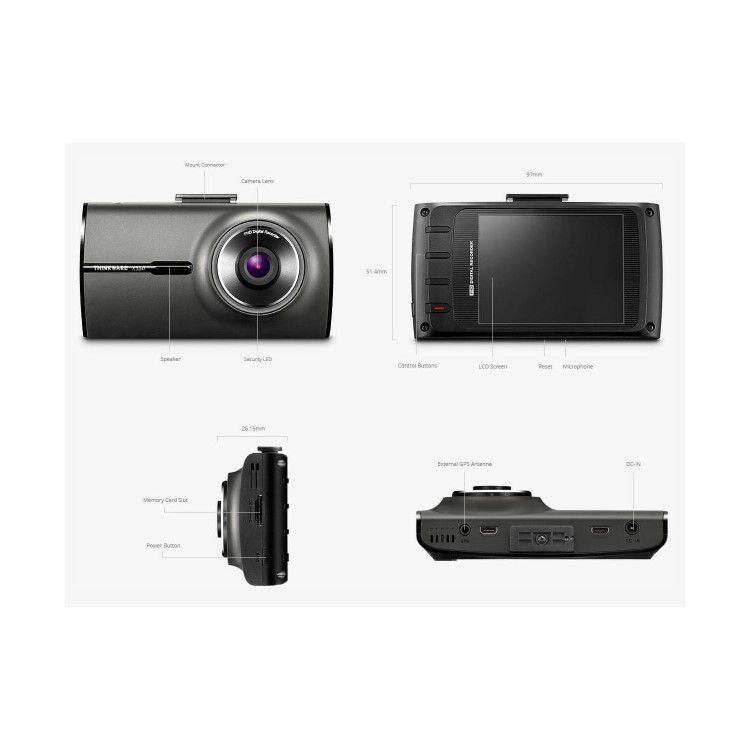 Thinkware X350 Full HD Dash Cam 8GB Micro SD Card - GPS Hardwire Kit