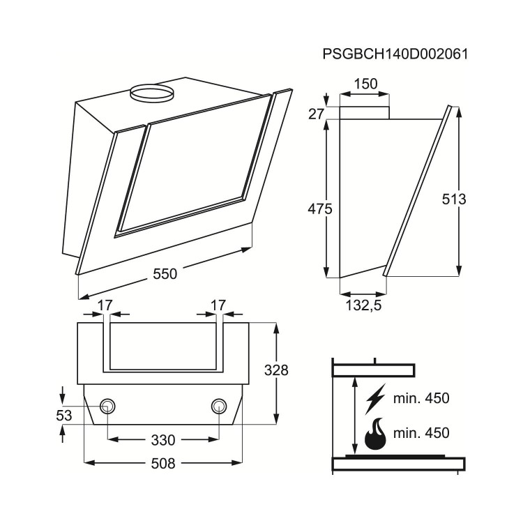 AEG X65163WV10 60cm Angled Cooker Hood Black
