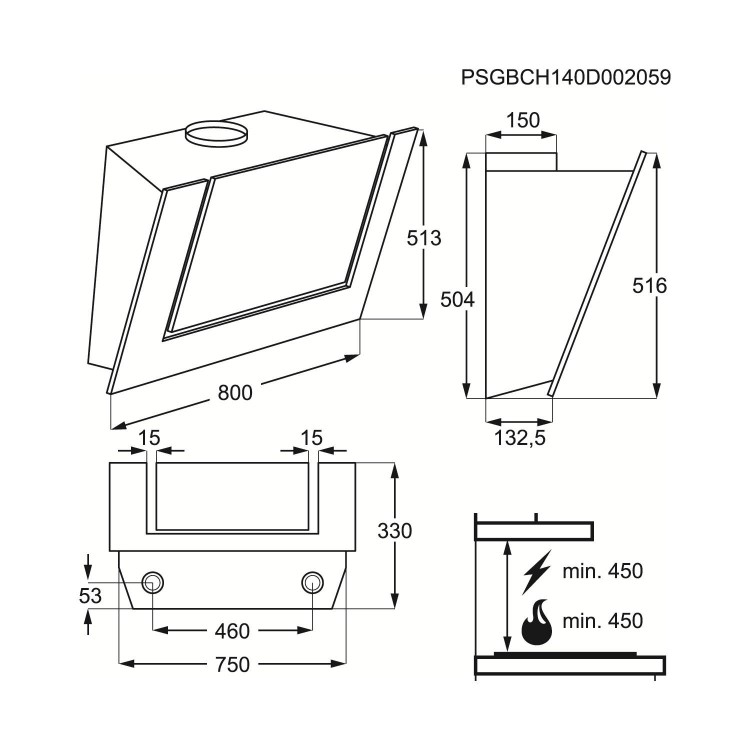 AEG X68163BV10 80cm Angled Cooker Hood Black