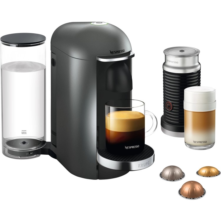 Krups XN902T40 Vertuo Plus and Aeroccino Nespresso Coffee Machine - Titanium