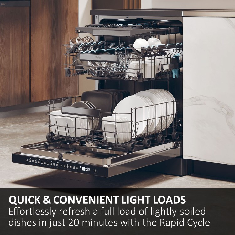 Haier Washlens Plus Series 2 Integrated Dishwasher - Smart Wi-Fi, B-Rated, White control panel