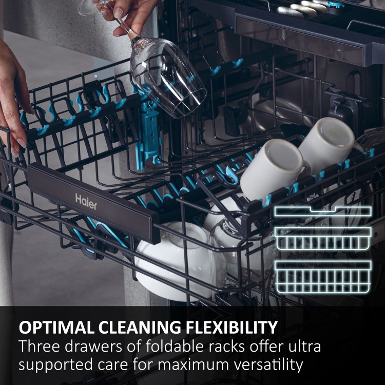 Haier Washlens Plus Series 2 Integrated Dishwasher - Smart Wi-Fi, B-Rated, White control panel