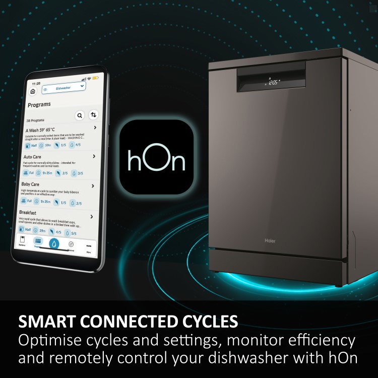 Haier Washlens Plus Series 2 Integrated Dishwasher - Smart Wi-Fi, B-Rated, White control panel
