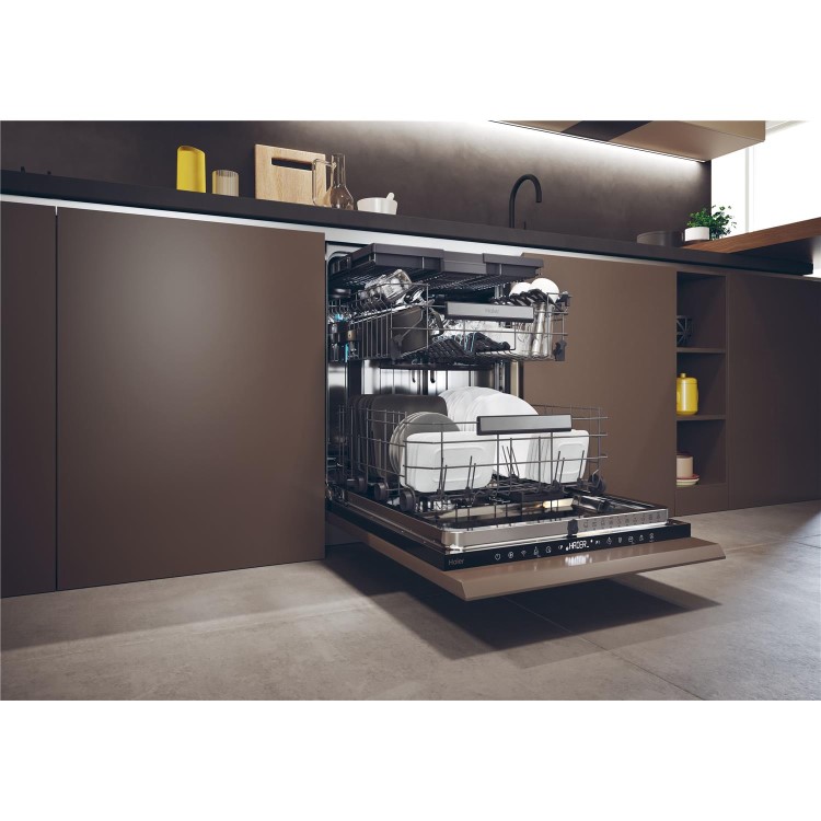 Haier Washlens Series 4 Integrated Dishwasher - Smart Wi-Fi B-Rated Black control panel