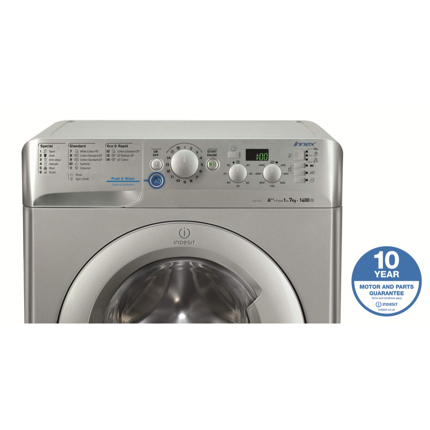 Indesit XWD71452S Innex Silver 7kg 1400rpm Freestanding Washing Machine ...