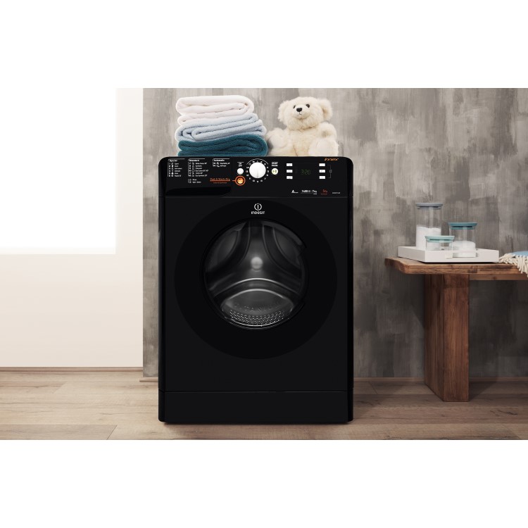GRADE A2 - Indesit XWDE751480XK 7kg Wash 5kg Dry 1400rpm Freestanding Washer Dryer-Black