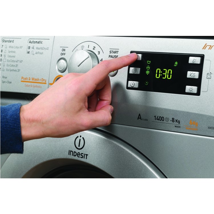 GRADE A1 - Indesit XWDE861480XS 8kg Wash 6kg Dry 1400rpm Freestanding Washer Dryer-Silver