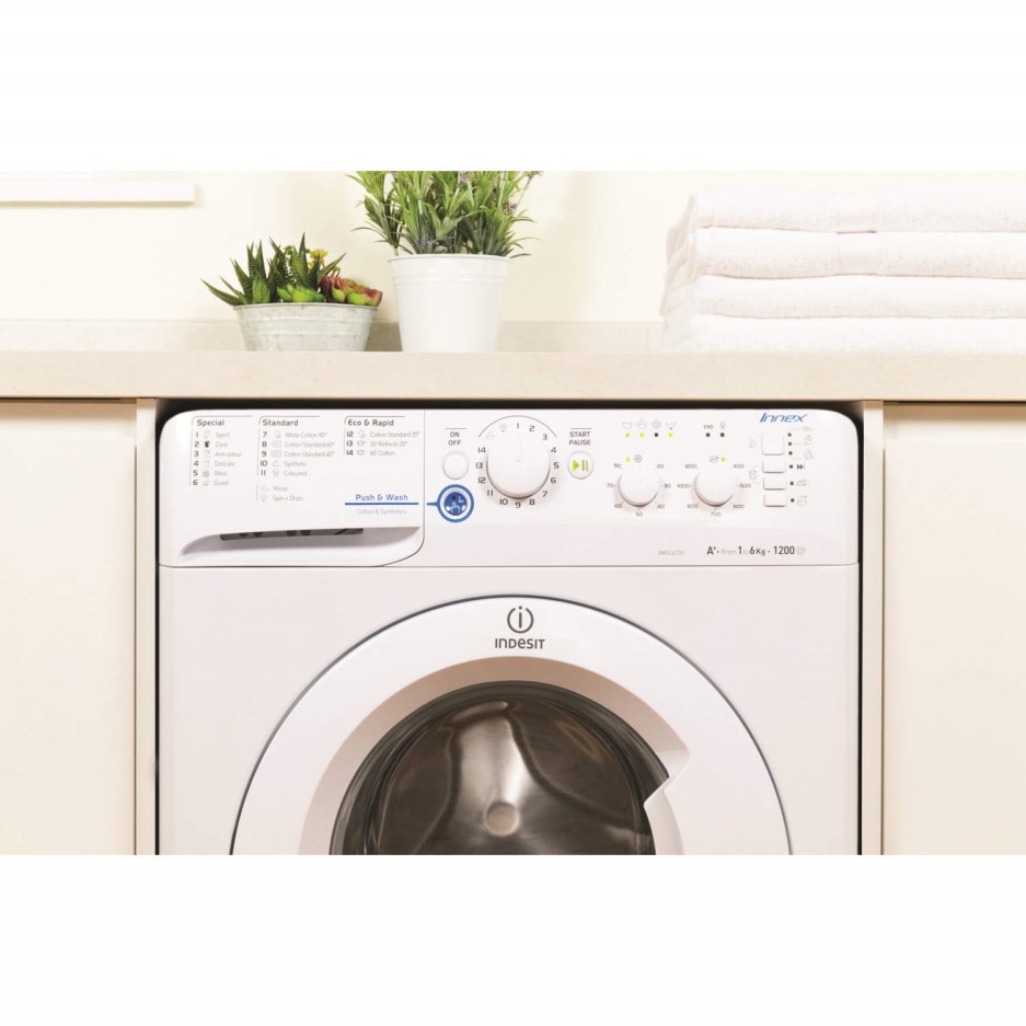 Indesit XWSC61251W Slim Depth White 6kg 1200rpm Freestanding Washing