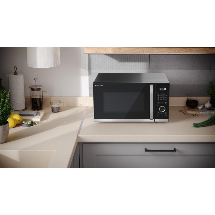 Sharp 23L 900W Digital Flatbed Microwave with Grill - Black
