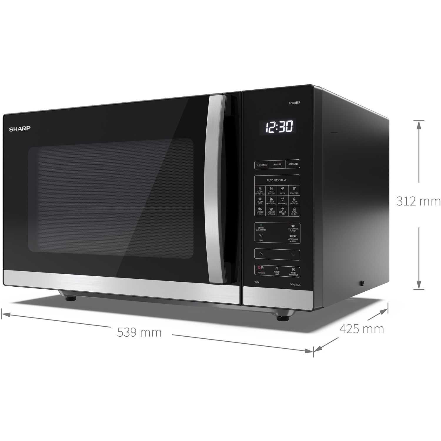 Sharp 30L Digital Flatbed Microwave with Grill Black YCQG302AUB