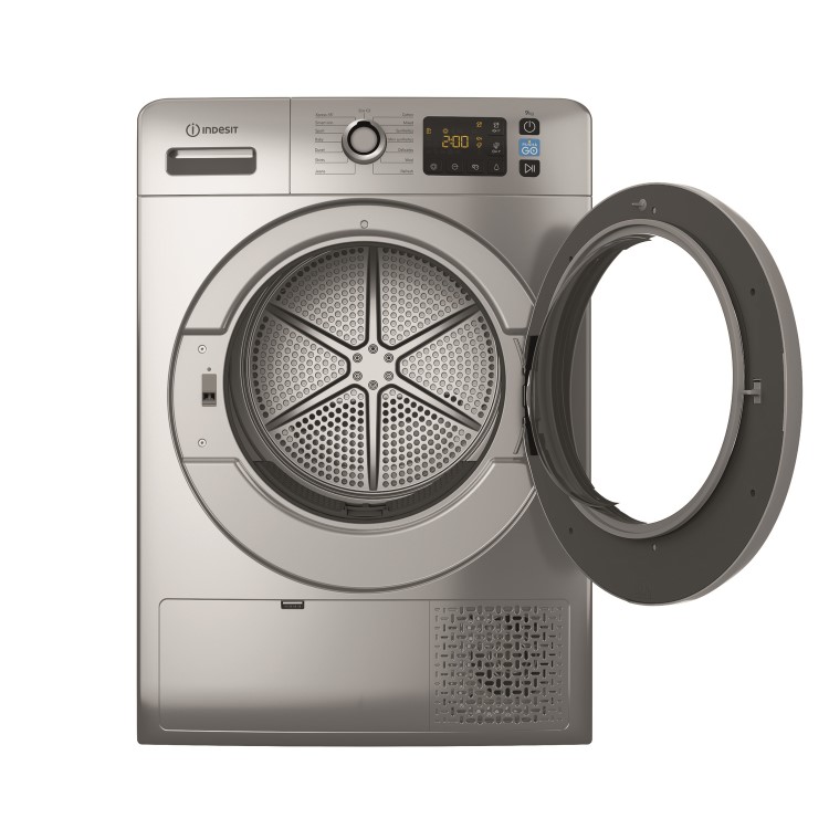 Refurbished Indesit Push & Go YTM1192SSXUK Freestanding Heat Pump 9KG Tumble Dryer Silver