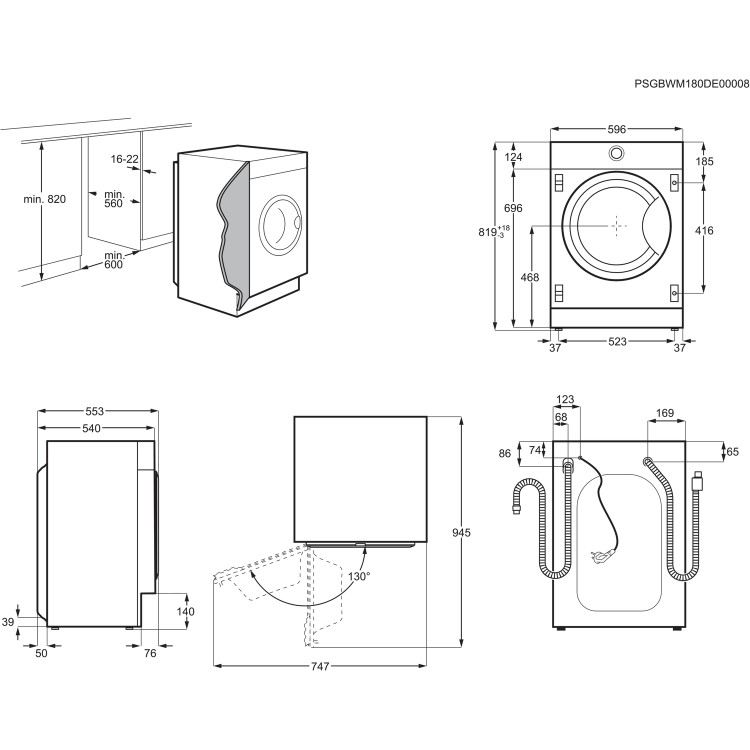 Zanussi 7kg 1200rpm Integrated Washing Machine - White