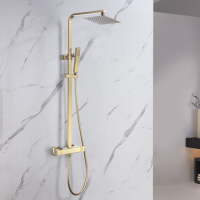 Brushed Brass Thermostatic Bar Mixer Shower Set with Slide Rail Kit & Hand Shower - Zana