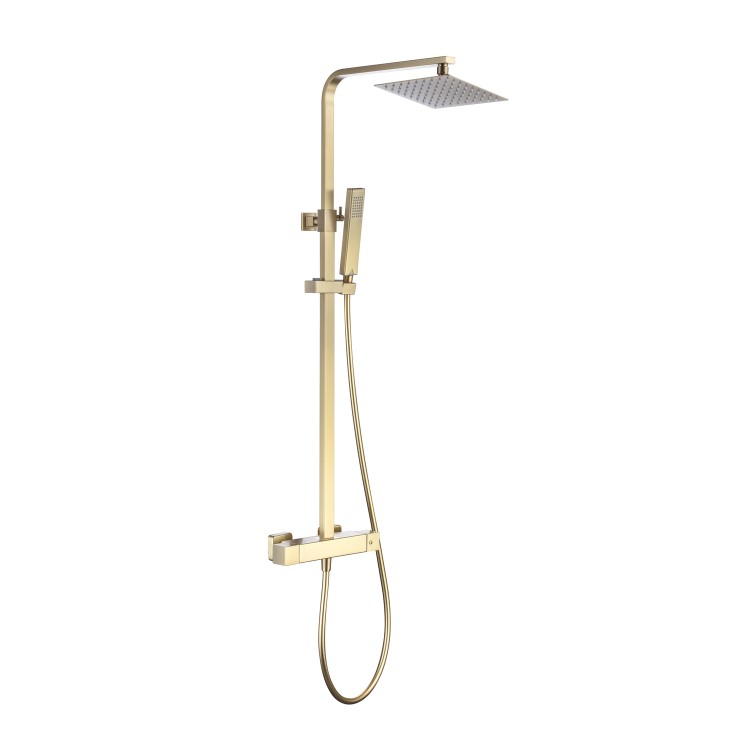 Brushed Brass Thermostatic Bar Mixer Shower Set with Slide Rail Kit & Hand Shower - Zana
