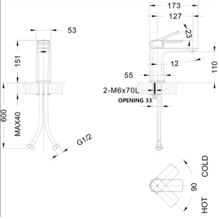 Black Chrome Mono Basin Mixer Tap with Slotted Basin Waste - Zana