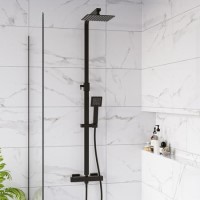 Black Thermostatic Bar Mixer Shower Set with Slide Rail Kit &  Hand Shower - Zana Black Thermostatic Bar Mixer Shower Set with Slide Rail Kit &  Hand Shower - Zana