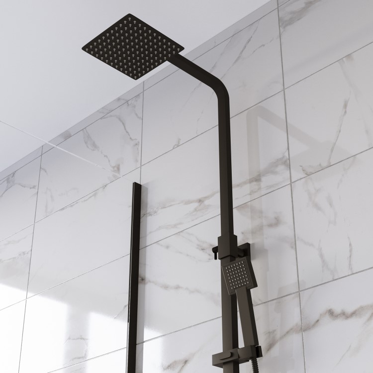 Black Thermostatic Bar Mixer Shower Set with Slide Rail Kit &  Hand Shower - Zana