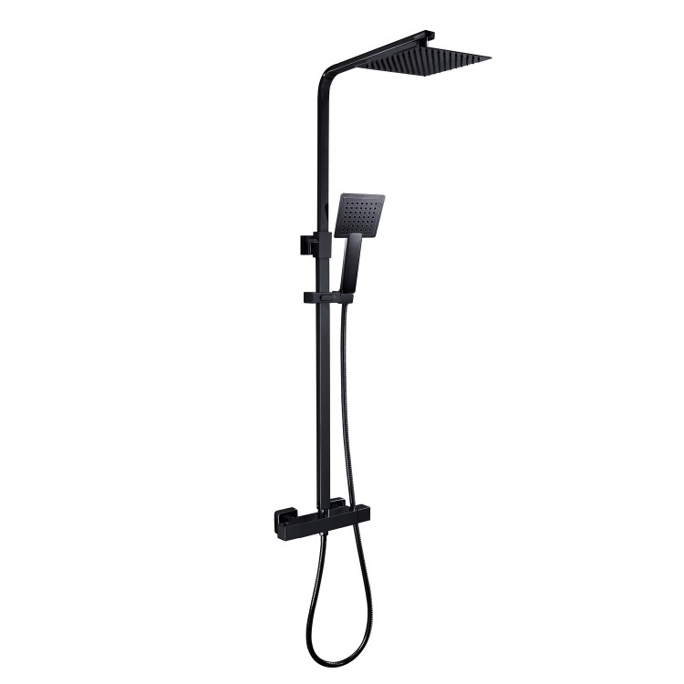 ALMOST PERFECT - Black Thermostatic Mixer Shower with Square Overhead & Handset - Zana