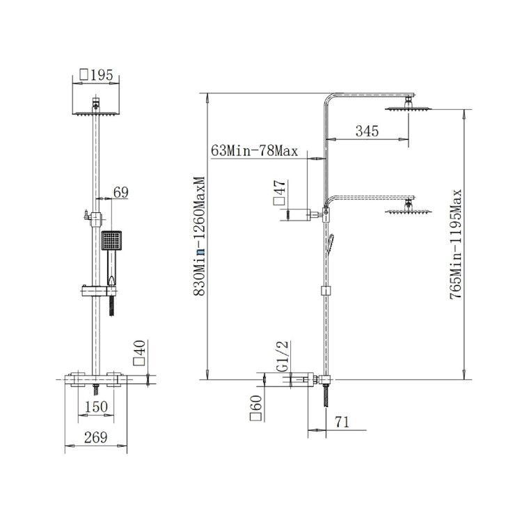ALMOST PERFECT - Black Thermostatic Mixer Shower with Square Overhead & Handset - Zana