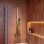 Brushed Brass Square Thermostatic Bar Bath Mixer Shower Set with Slide Rail Kit & Hand Shower - Zana