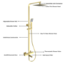 Brushed Brass Square Thermostatic Bar Bath Mixer Shower Set with Bath Filler Spout  Slide Rail Kit & Hand Shower - Zana