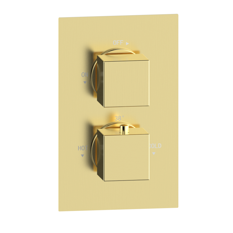 Brushed Brass 1 Outlet Concealed Thermostatic Shower Valve with Dual Control - Zana