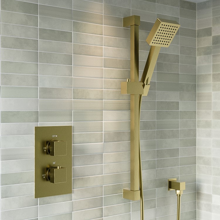 Brushed Brass 1 Outlet Concealed Thermostatic Shower Valve with Dual Control - Zana
