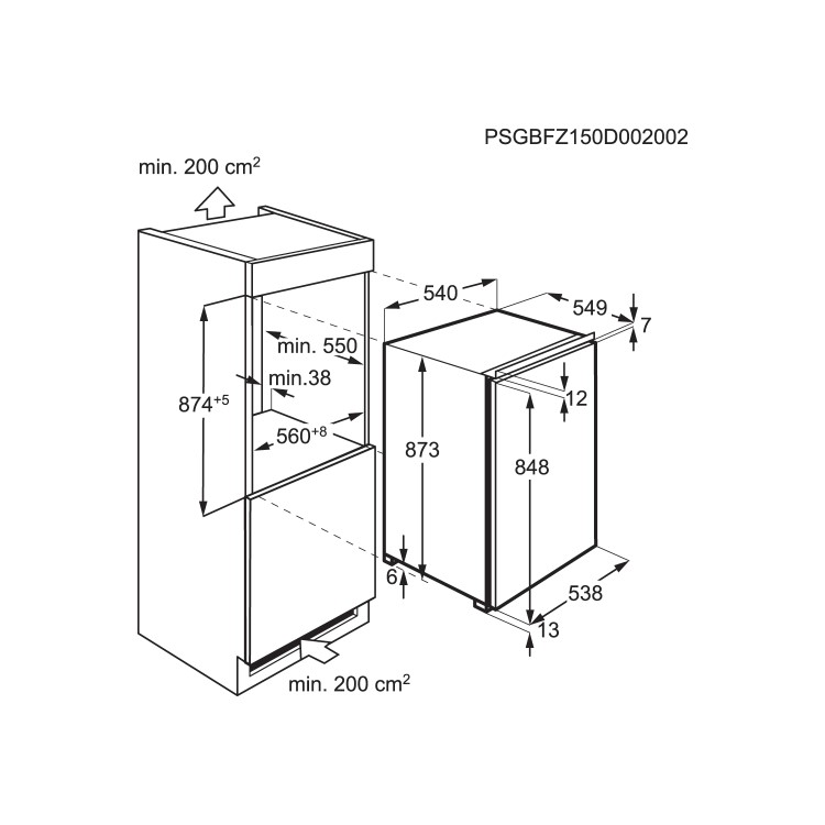 Zanussi ZBF11421SA 54cm Wide Sliding Rail Integrated Upright In-Column Freezer - White