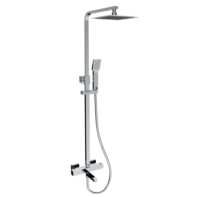 GRADE A1 - Chrome Square Thermostatic Bar Bath Mixer Shower Set with Slide Rail Kit & Hand Shower - Zana