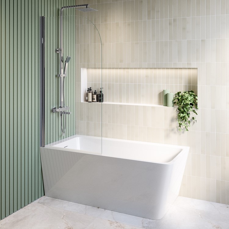 GRADE A1 - Chrome Square Thermostatic Bar Bath Mixer Shower Set with Slide Rail Kit & Hand Shower - Zana