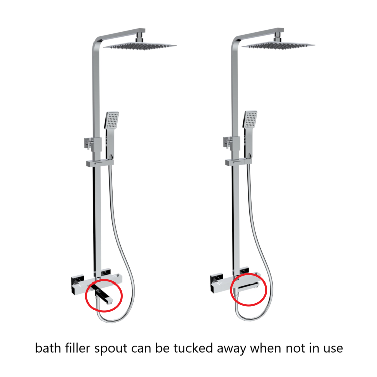 GRADE A1 - Chrome Square Thermostatic Bar Bath Mixer Shower Set with Slide Rail Kit & Hand Shower - Zana