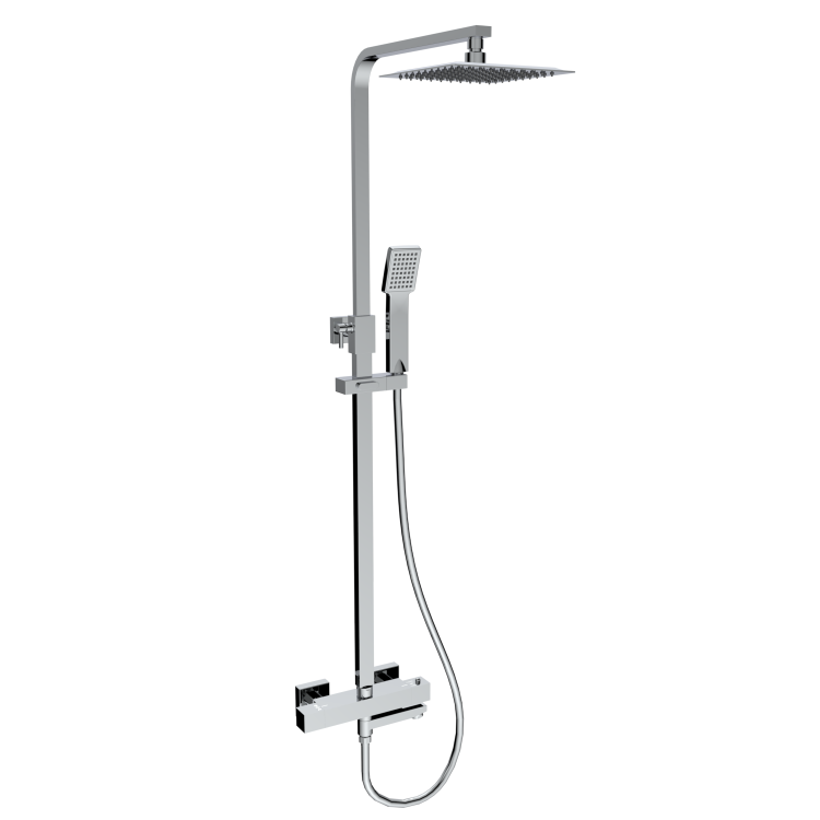 GRADE A1 - Chrome Square Thermostatic Bar Bath Mixer Shower Set with Slide Rail Kit & Hand Shower - Zana
