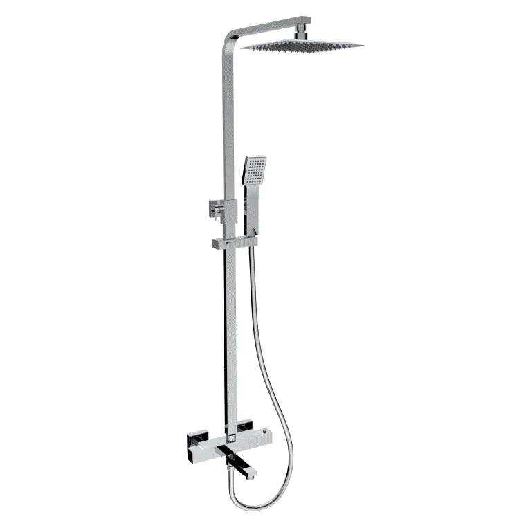 GRADE A1 - Chrome Square Thermostatic Bar Bath Mixer Shower Set with Slide Rail Kit & Hand Shower - Zana