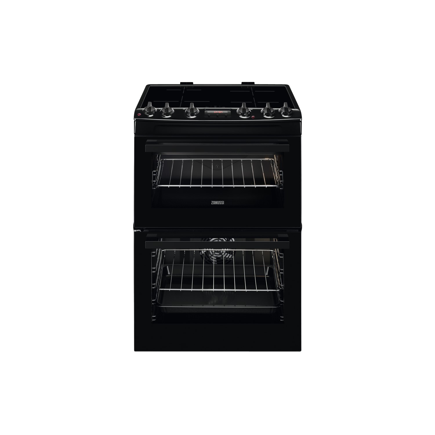 Zanussi 60cm Double Oven Induction Electric Cooker with Catalytic Liners - Black
