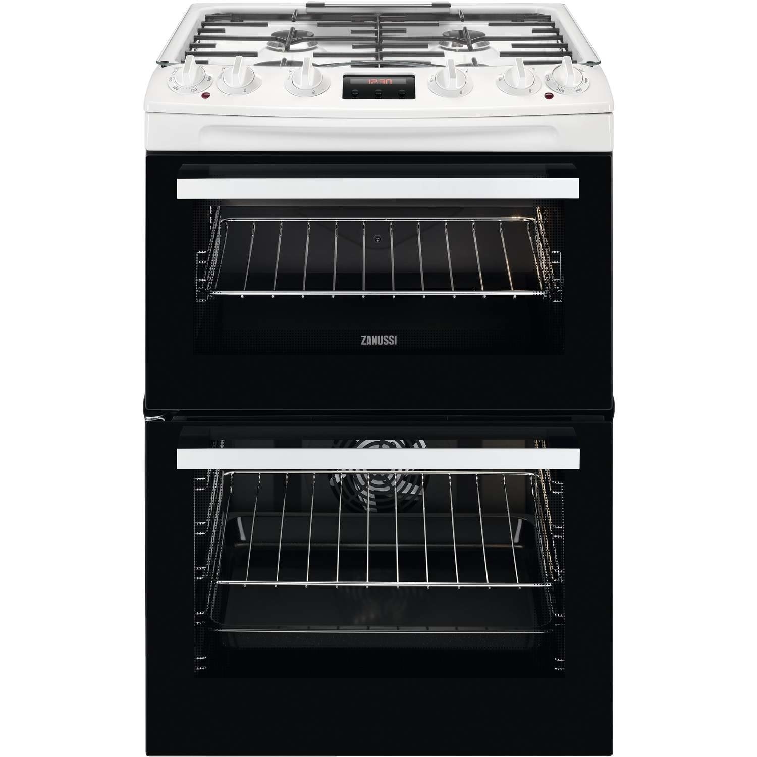 Zanussi 60cm Double Oven Dual Fuel Cooker with Lid White ZCK66350WA